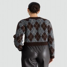 F&F Textured Argyle Button Front Cardigan with Wool in Chocolate thumbnail 3