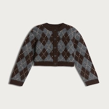 F&F Textured Argyle Button Front Cardigan with Wool in Chocolate thumbnail 4