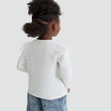 F&F Girls Pure Cotton Ruffle Shoulder Long Sleeved Top in White thumbnail 3
