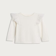 F&F Girls Pure Cotton Ruffle Shoulder Long Sleeved Top in White thumbnail 4