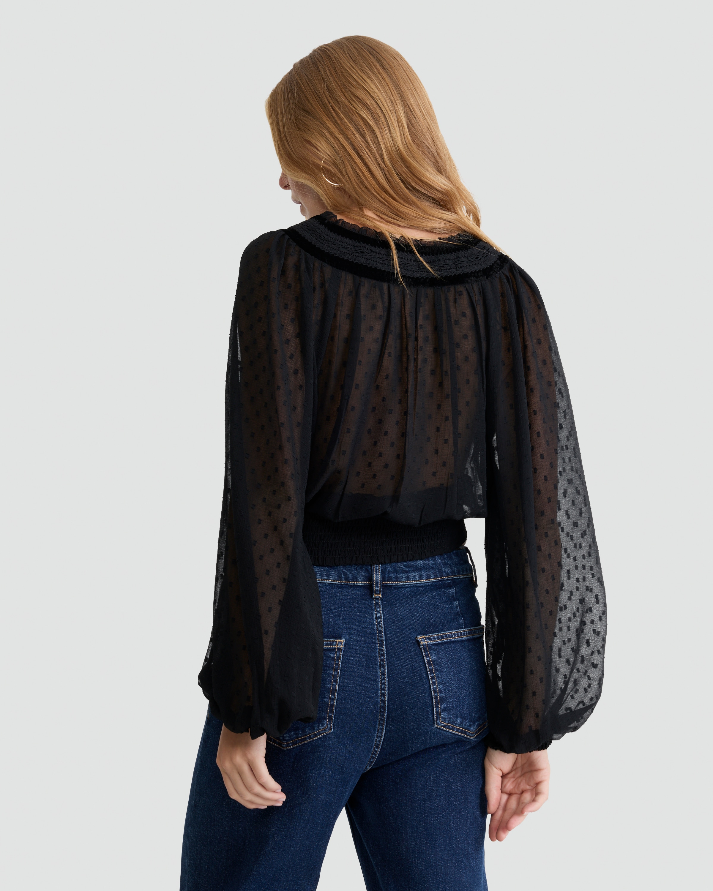 F&F Chiffon Dobby Velvet V Neck Blouse in Black thumbnail 4