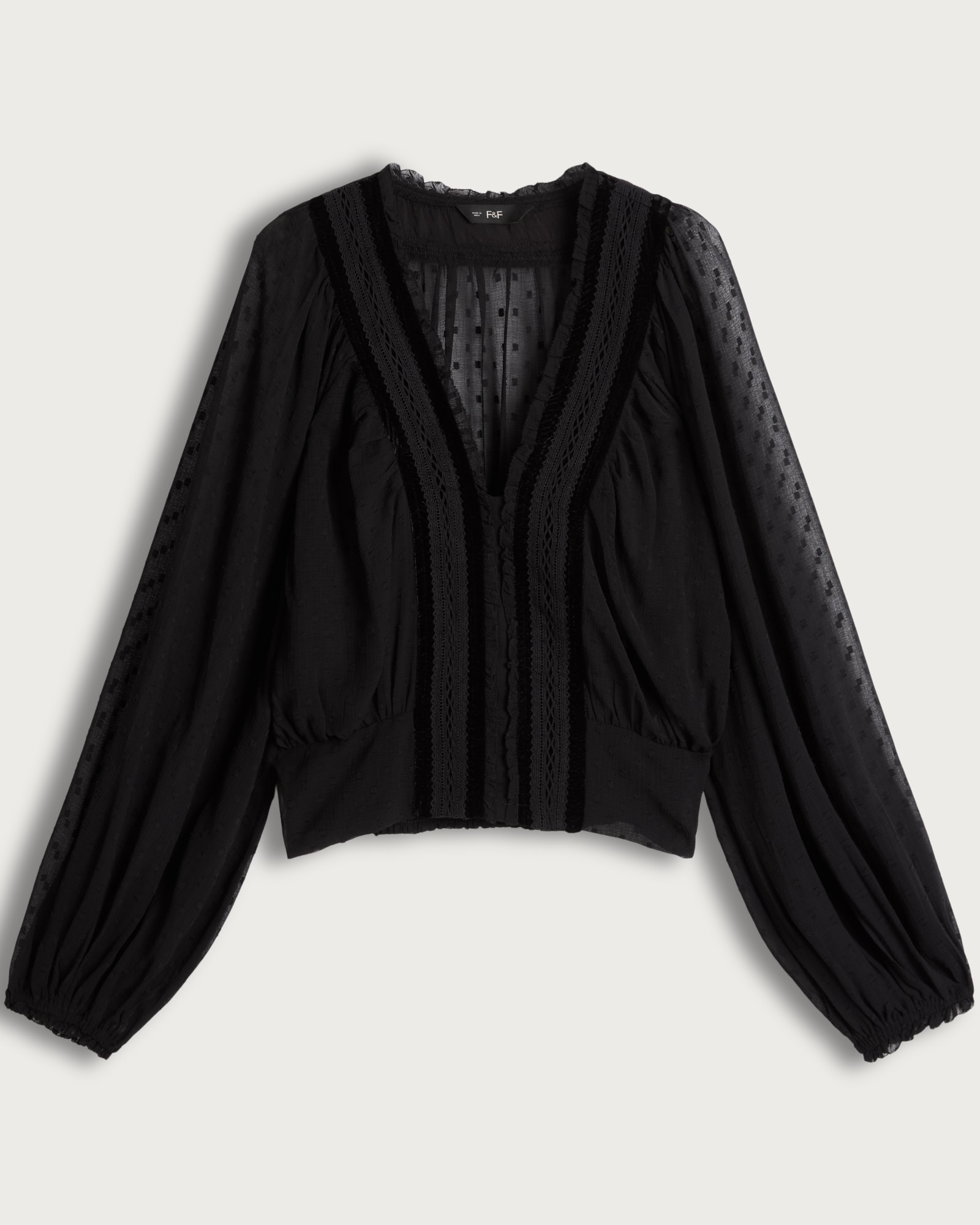 F&F Chiffon Dobby Velvet V Neck Blouse in Black thumbnail 5
