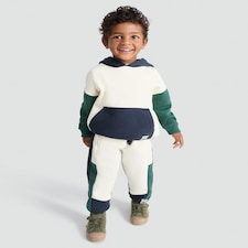 F&F Boys 2-Piece Cotton Rich Colour Block Hoodie and Joggers Set in Cream