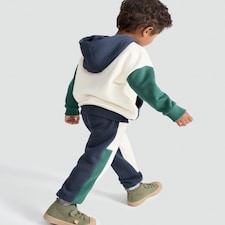 F&F Boys 2-Piece Cotton Rich Colour Block Hoodie and Joggers Set in Cream thumbnail 3