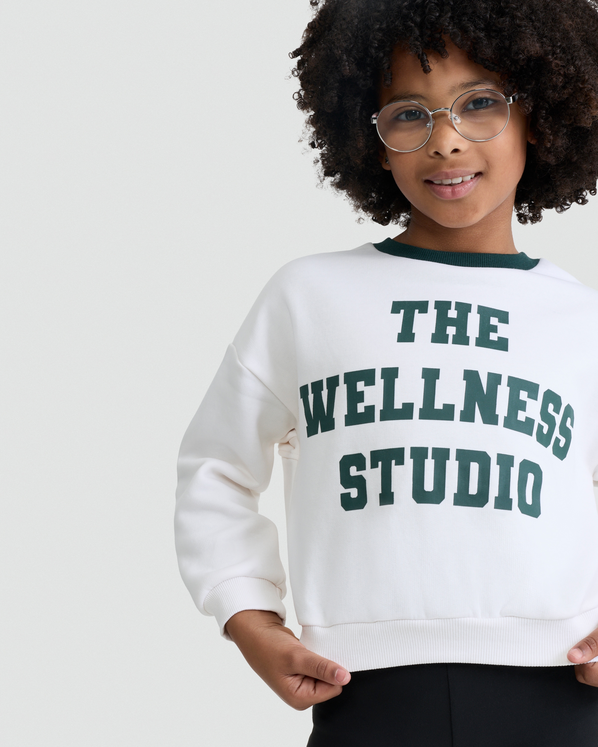 F&F Girls Active Cotton Rich The Wellness Studio Slogan Sweatshirt in White