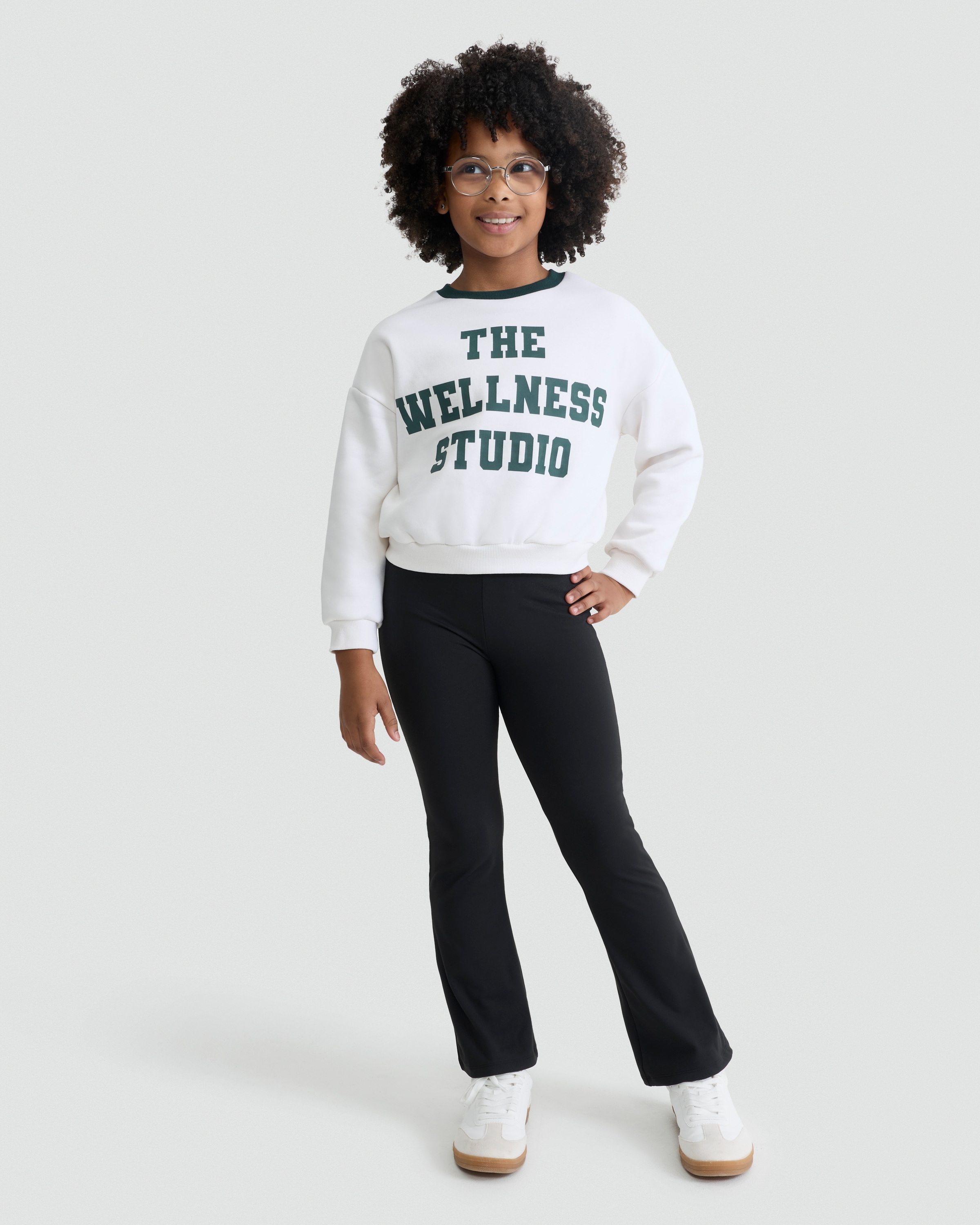 F&F Girls Active Cotton Rich The Wellness Studio Slogan Sweatshirt in White thumbnail 2