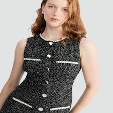 F&F Tweed Button Through Sleeveless Dress in Multi Black White