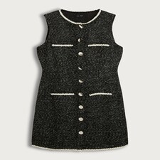 F&F Tweed Button Through Sleeveless Dress in Multi Black White thumbnail 4