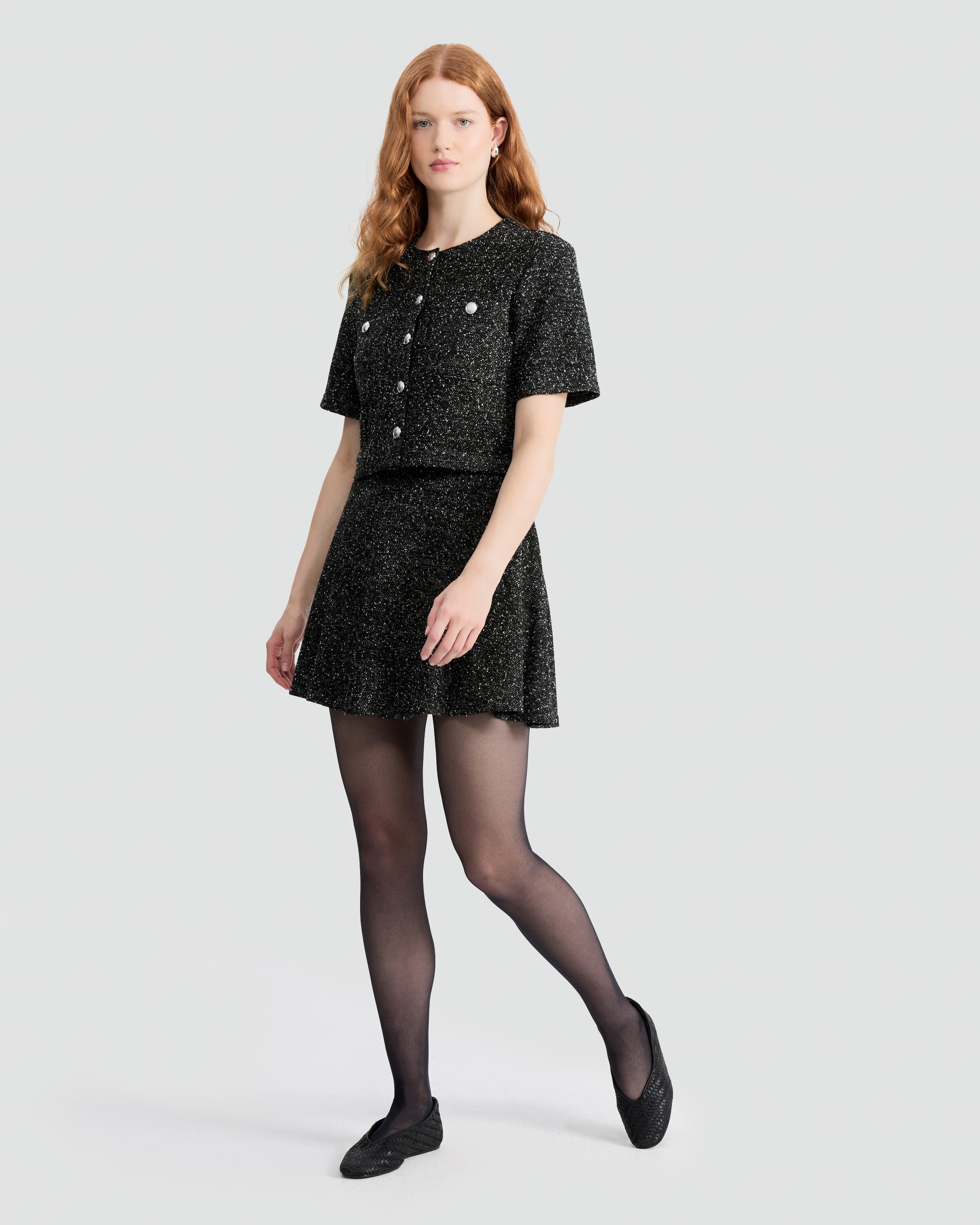 F&F Boucle Textured A Line Co-ord Skirt in Multi Black White