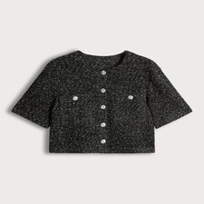 F&F Boucle Textured Short Sleeved Jacket in Multi Black White thumbnail 4