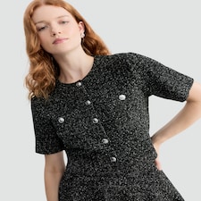 F&F Boucle Textured Short Sleeved Jacket in Multi Black White