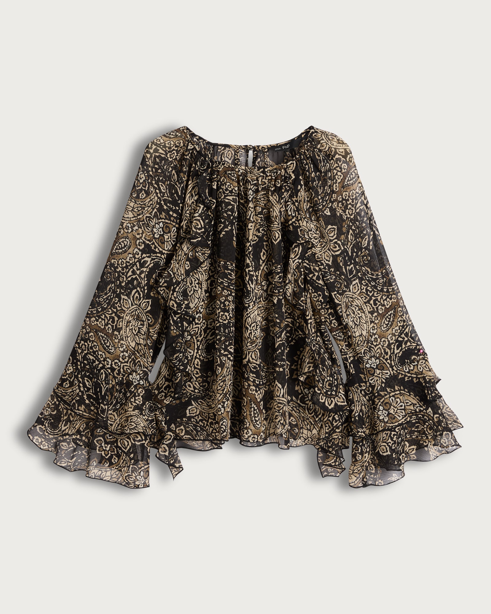 The F&F Edit Paisley Print Ruffle Blouse in Multi Black White thumbnail 4