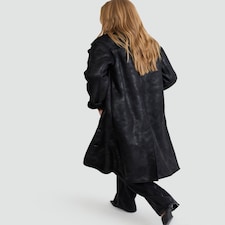 F&F Faux Leather Shearling Collar Longline Coat in Black