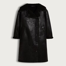 F&F Faux Leather Shearling Collar Longline Coat in Black thumbnail 4