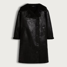 F&F Faux Leather Shearling Collar Longline Coat in Black thumbnail 4