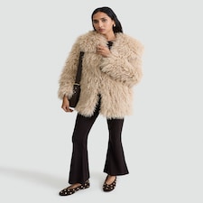 The F&F Edit Shaggy Faux Fur Coat in Brown thumbnail 2