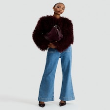 The F&F Edit Faux Fur Cropped Jacket in Burgundy thumbnail 5