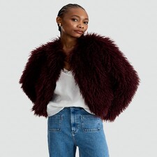 The F&F Edit Faux Fur Cropped Jacket in Burgundy thumbnail 2