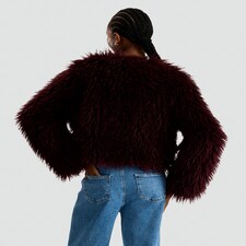 The F&F Edit Faux Fur Cropped Jacket in Burgundy thumbnail 4