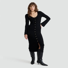 F&F Ribbed Button Front Midi Dress in Black thumbnail 2