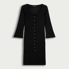 F&F Ribbed Button Front Midi Dress in Black thumbnail 4