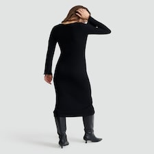 F&F Ribbed Button Front Midi Dress in Black thumbnail 3