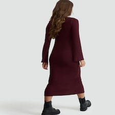 F&F Ribbed Button Front Midi Dress in Burgundy thumbnail 3