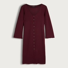 F&F Ribbed Button Front Midi Dress in Burgundy thumbnail 4
