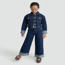 F&F Girls Pure Cotton Wide Leg Turn Up Jeans in Blue