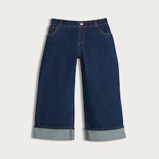 F&F Girls Pure Cotton Wide Leg Turn Up Jeans in Blue thumbnail 4