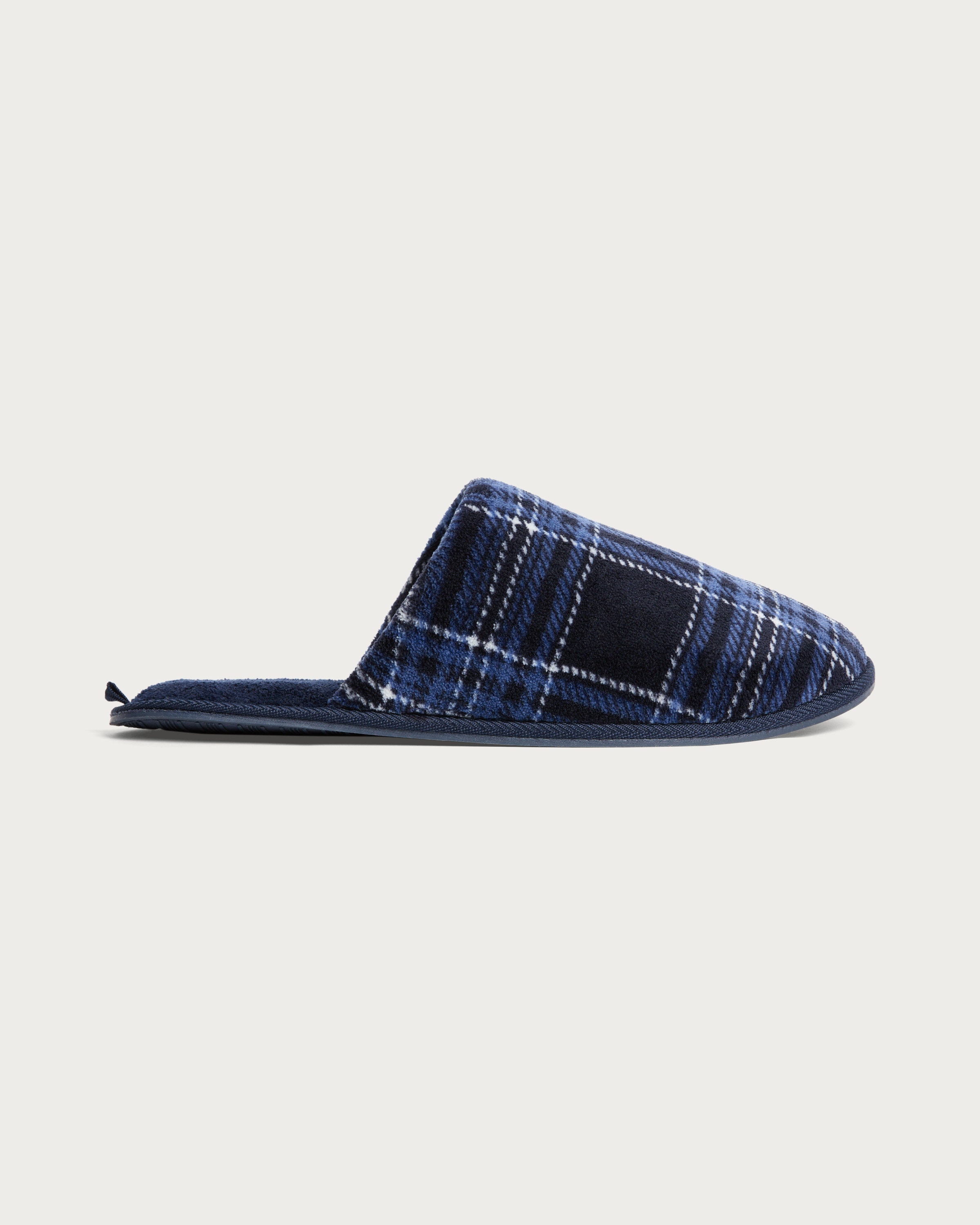 F&F Fleece Check Mule Slippers in Multi Blue