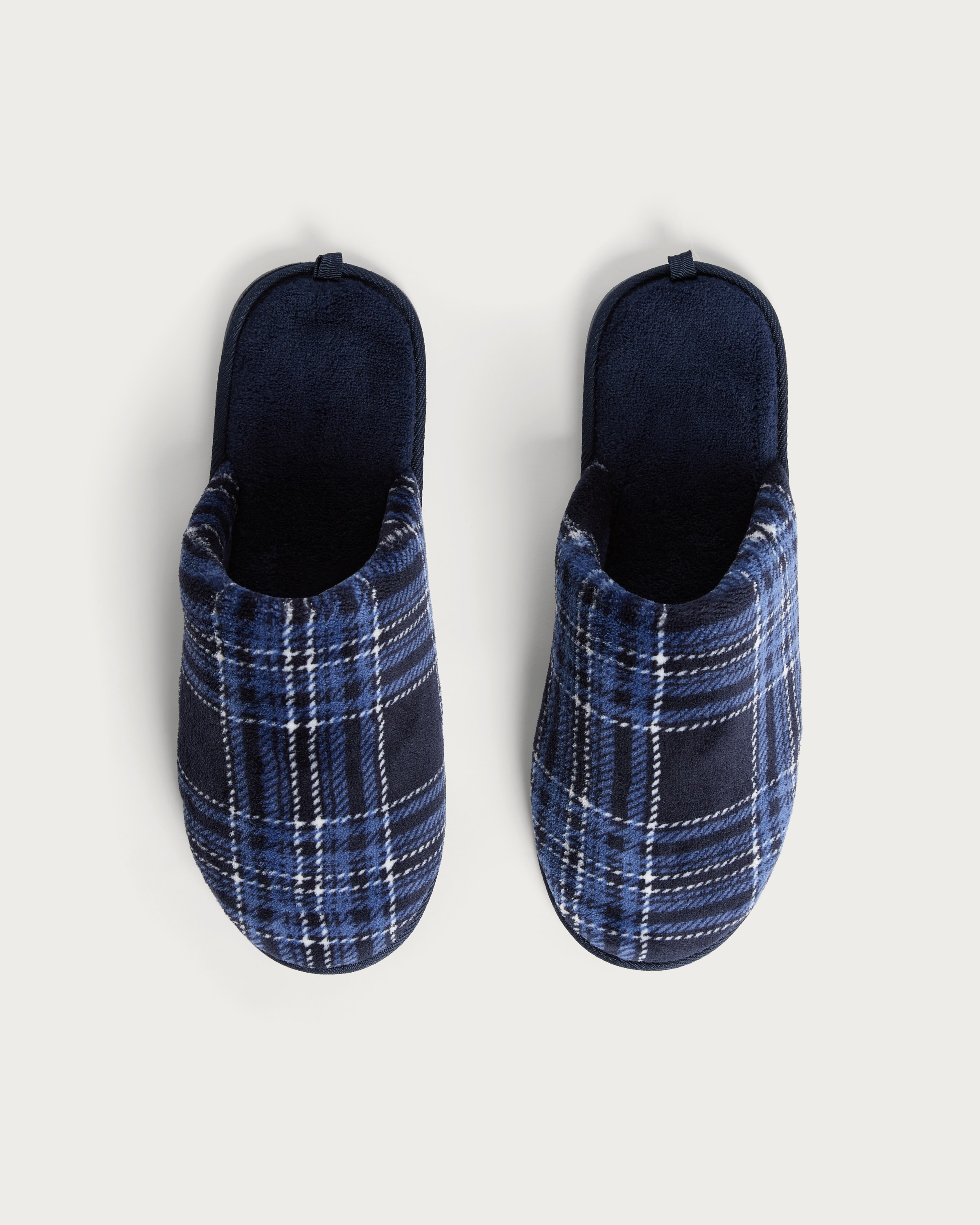 F&F Fleece Check Mule Slippers in Multi Blue thumbnail 2