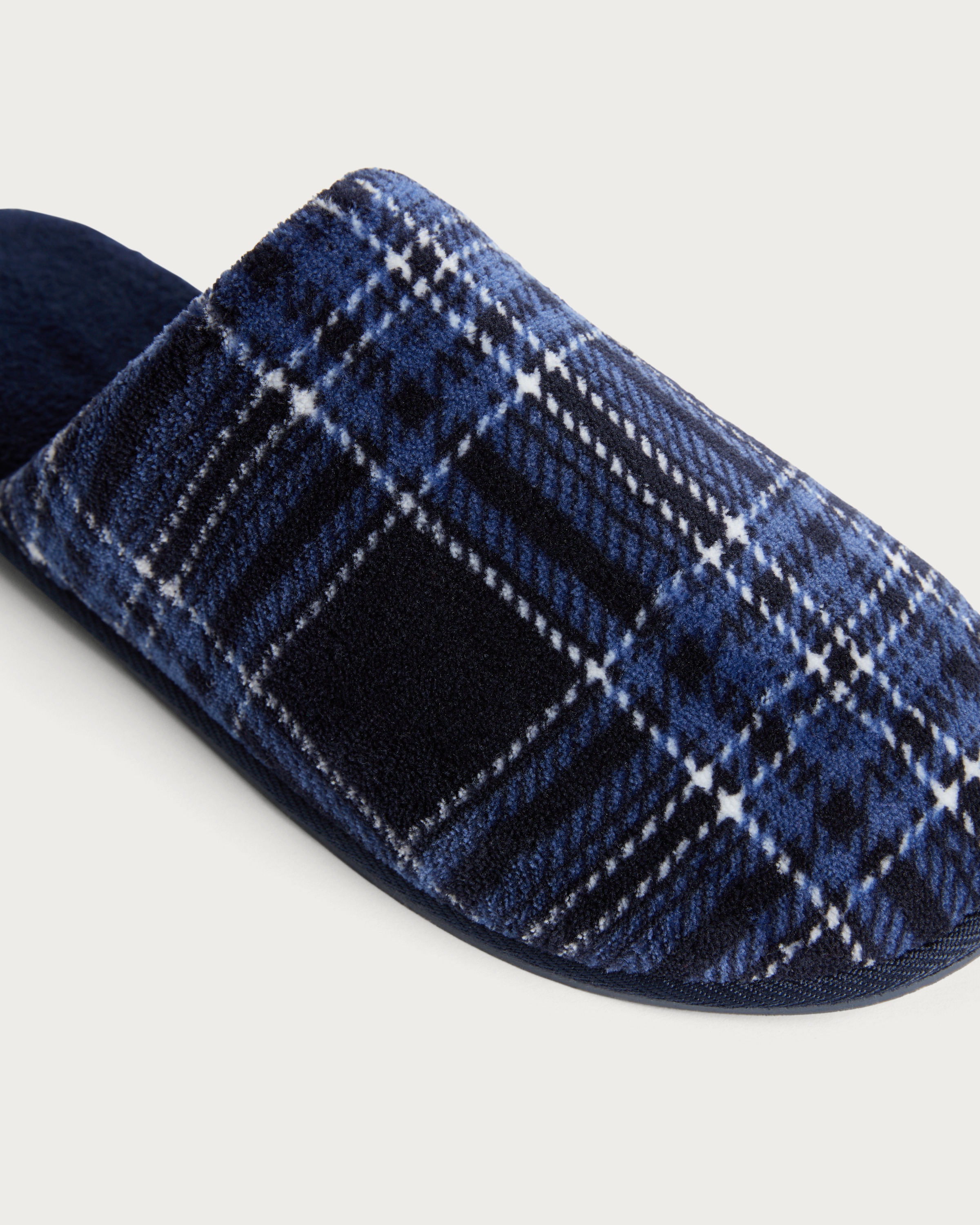 F&F Fleece Check Mule Slippers in Multi Blue thumbnail 3