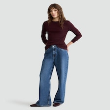 F&F Cotton Rich Crew Neck Long Sleeved Top in Burgundy thumbnail 2