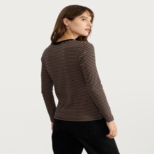 F&F Cotton Rich Stripe Print Long Sleeved Top in Multi Black thumbnail 4