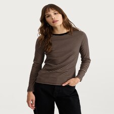 F&F Cotton Rich Stripe Print Long Sleeved Top in Multi Black thumbnail 3