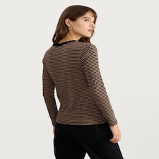 F&F Cotton Rich Stripe Print Long Sleeved Top in Multi Black thumbnail 4