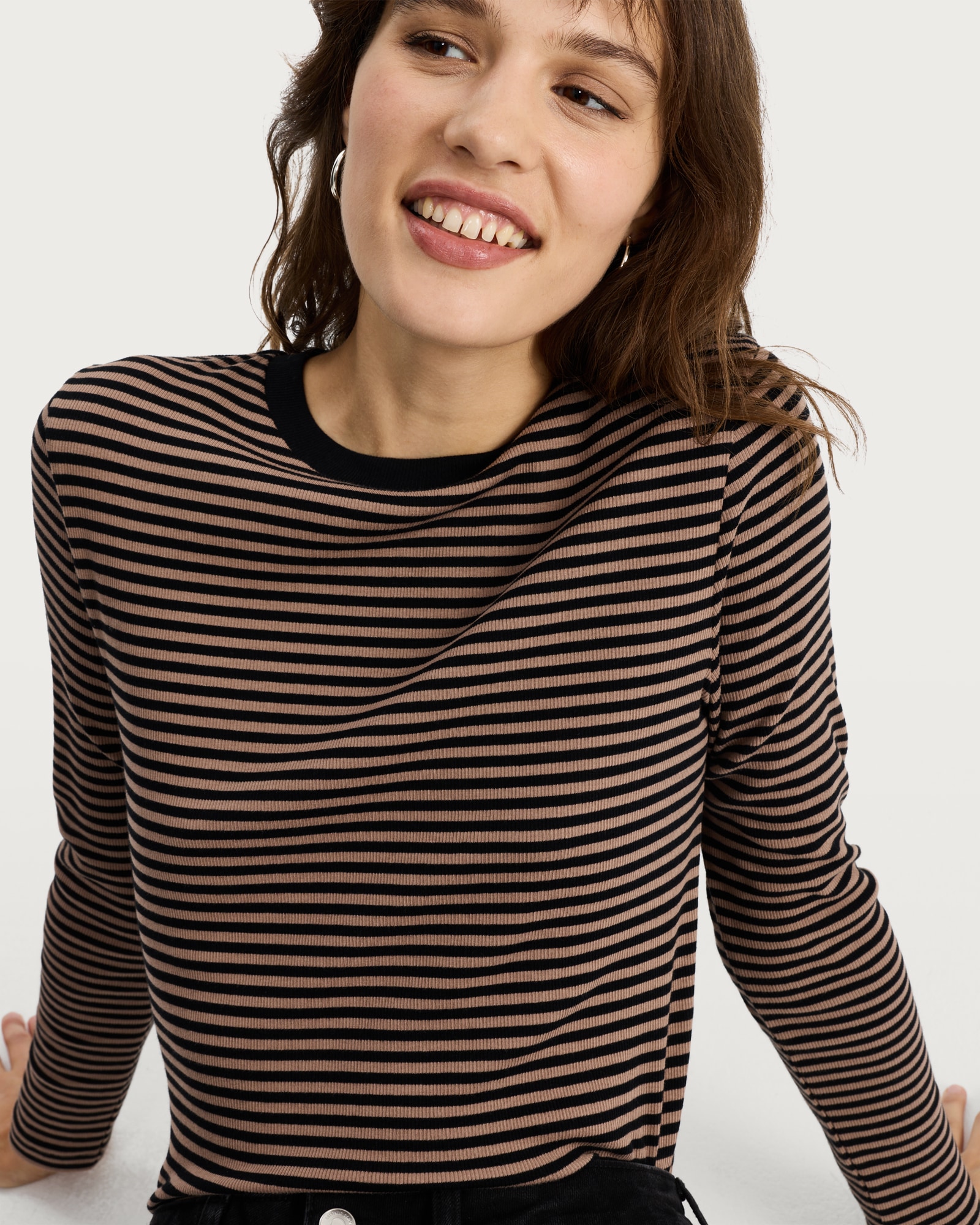 F&F Cotton Rich Striped Long Sleeved Top in Multi Black