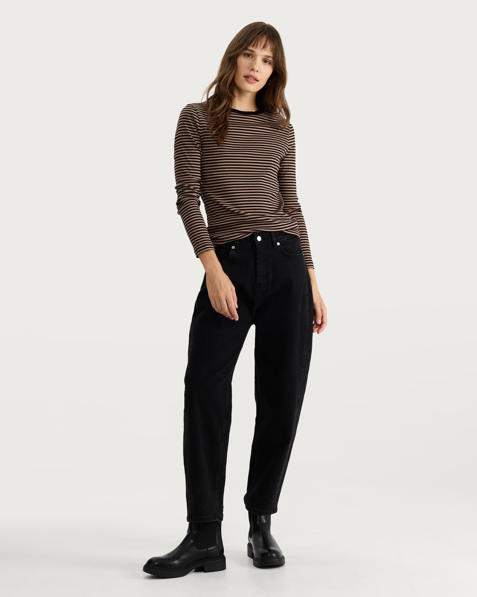F&F Cotton Rich Striped Long Sleeved Top in Multi Black thumbnail 2
