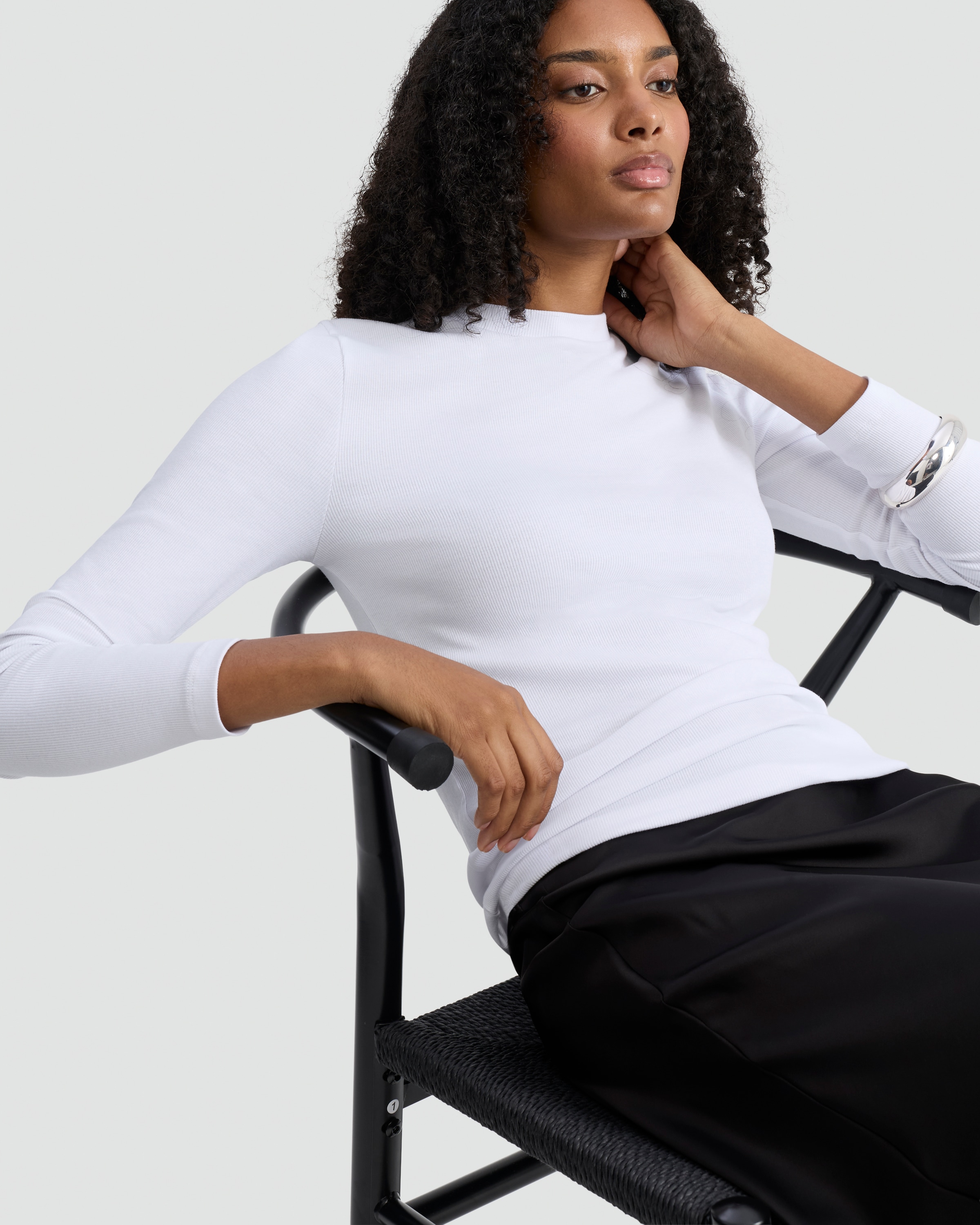 F&F Cotton Rich Crew Neck Long Sleeved Top in White