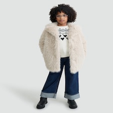 F&F Girls Faux Fur Coat in Cream