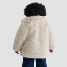 F&F Girls Faux Fur Coat in Cream thumbnail 3