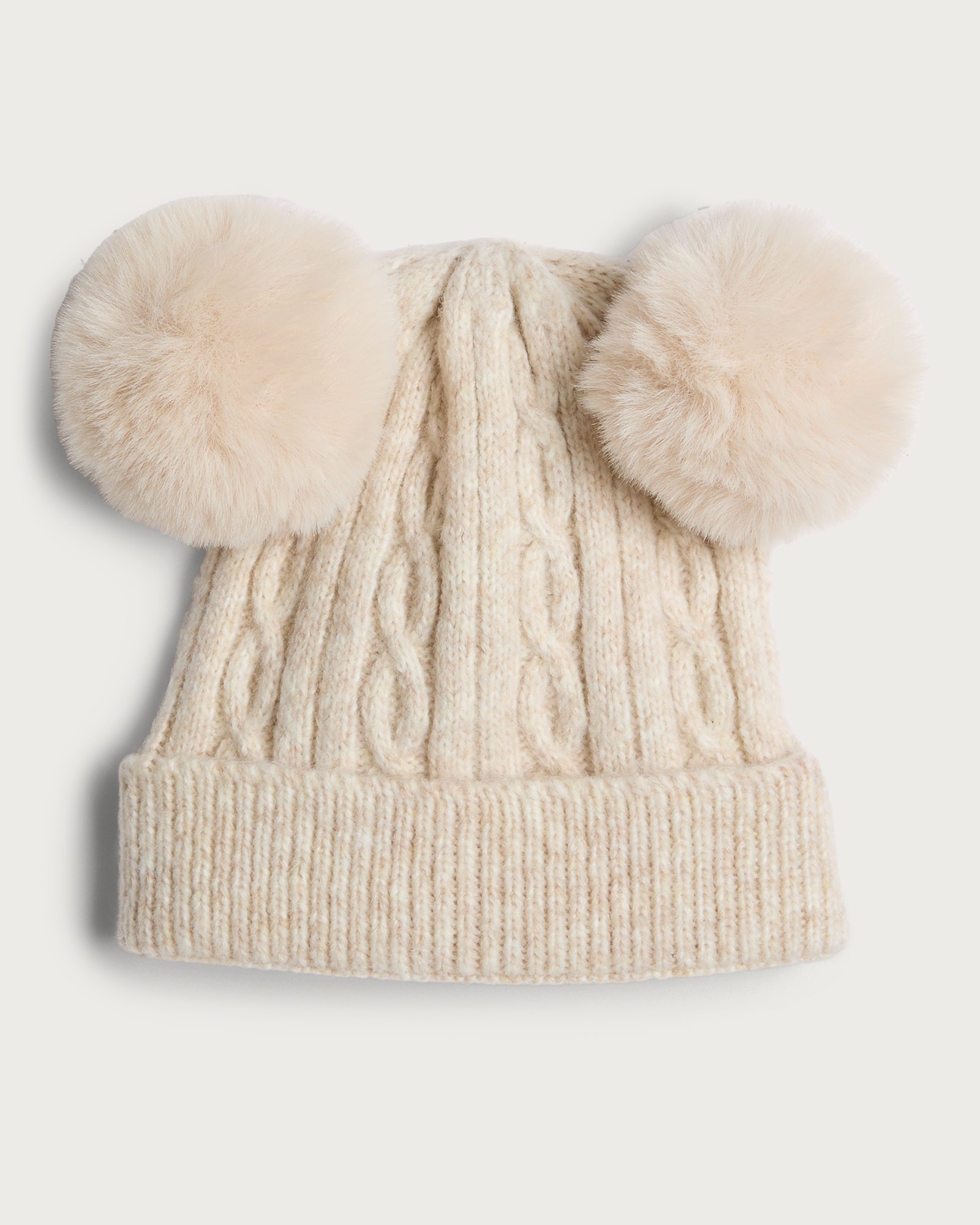 F&F Girls Cable Knit Pom Pom Hat in Neutral