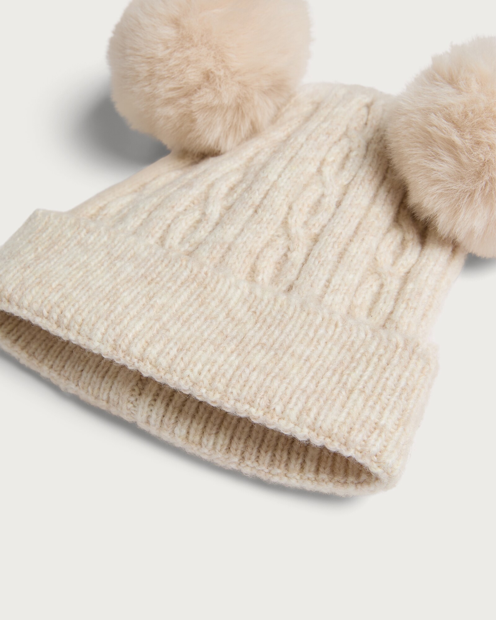 F&F Girls Cable Knit Pom Pom Hat in Neutral thumbnail 2