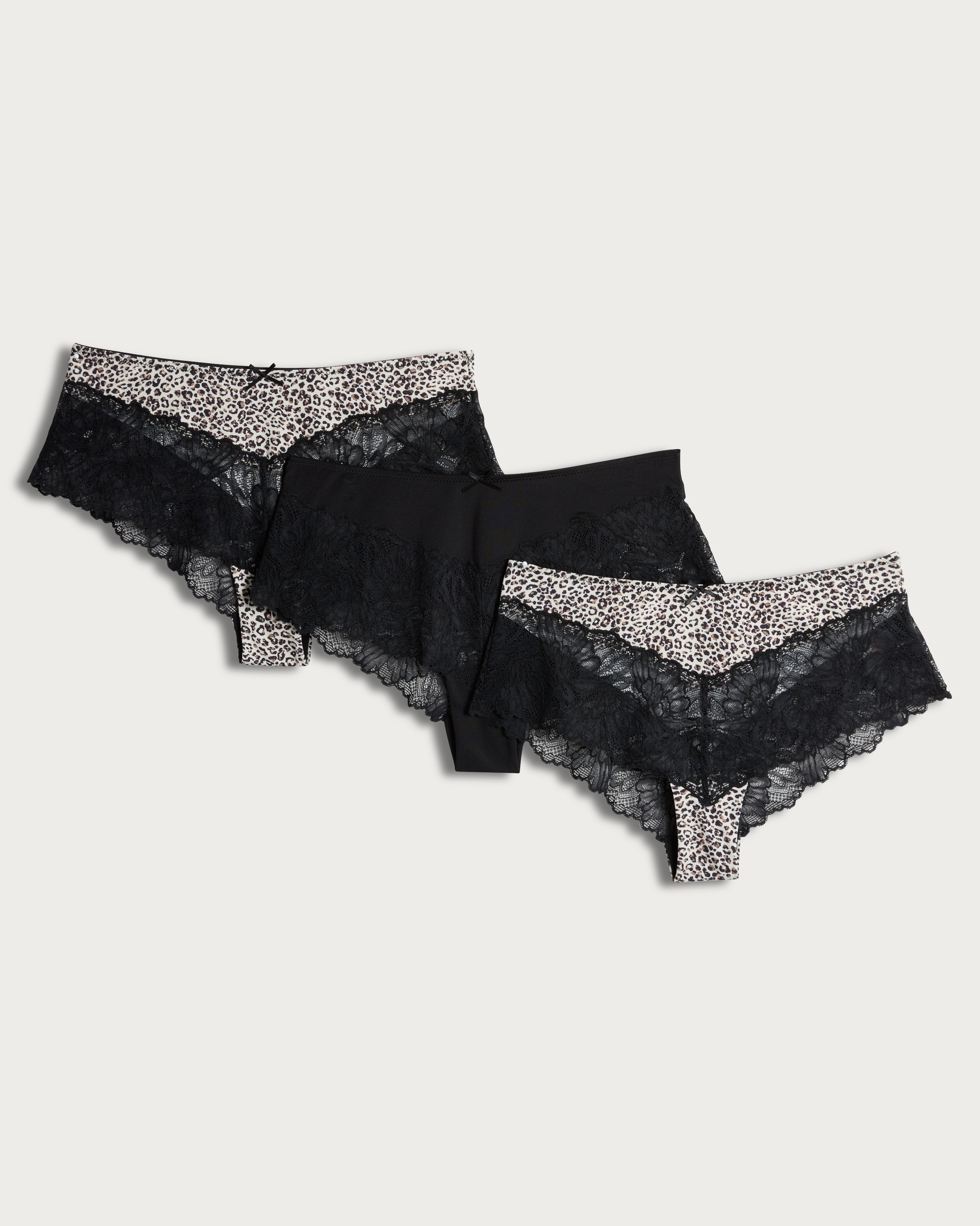 F&F 3-Pack Leopard Print Lace Trim Knickers in Multi thumbnail 4