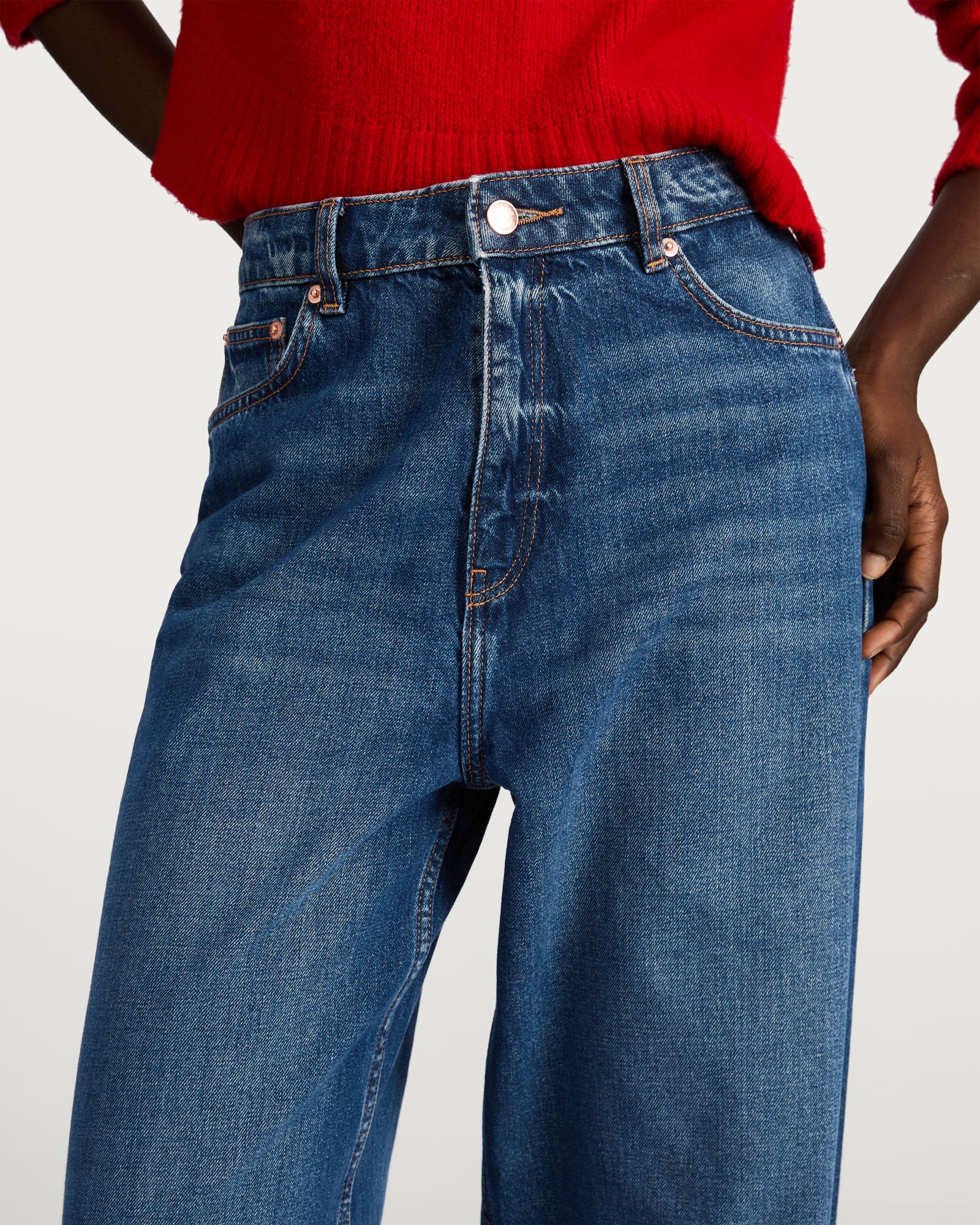 F&F High Rise Wide Leg Jeans in Navy thumbnail 3