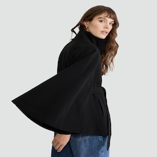 F&F Belted High Neck Cape Coat in Black