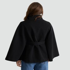 F&F Belted High Neck Cape Coat in Black thumbnail 3