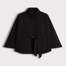 F&F Belted High Neck Cape Coat in Black thumbnail 4
