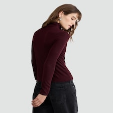 F&F Roll Neck Long Sleeved Top with Wool in Burgundy thumbnail 3